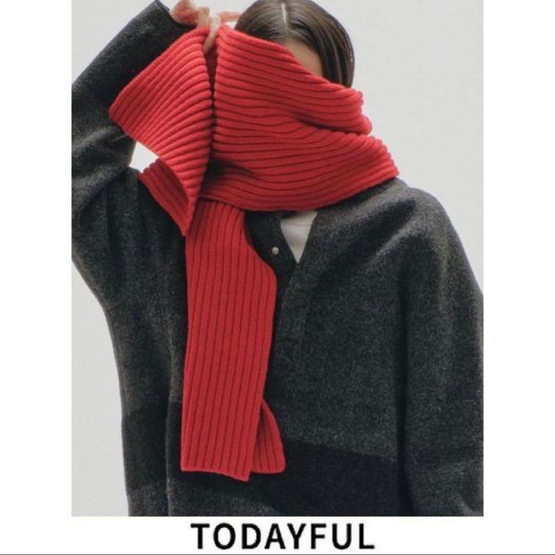 TODAYFULトゥデイフルRib Knit Mufflerリブニットマフラー赤