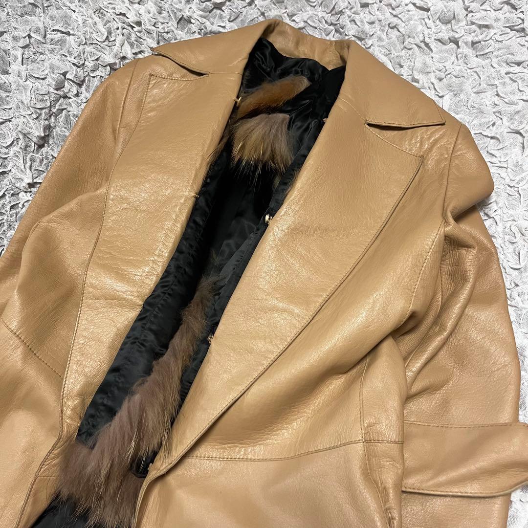 毛皮 羊革 NOVESPAZIO ファー レザー ロングコート 女優コート 本革