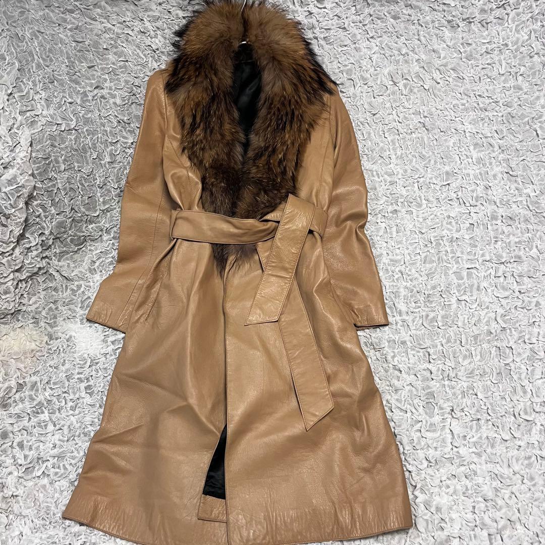 毛皮 羊革 NOVESPAZIO ファー レザー ロングコート 女優コート 本革