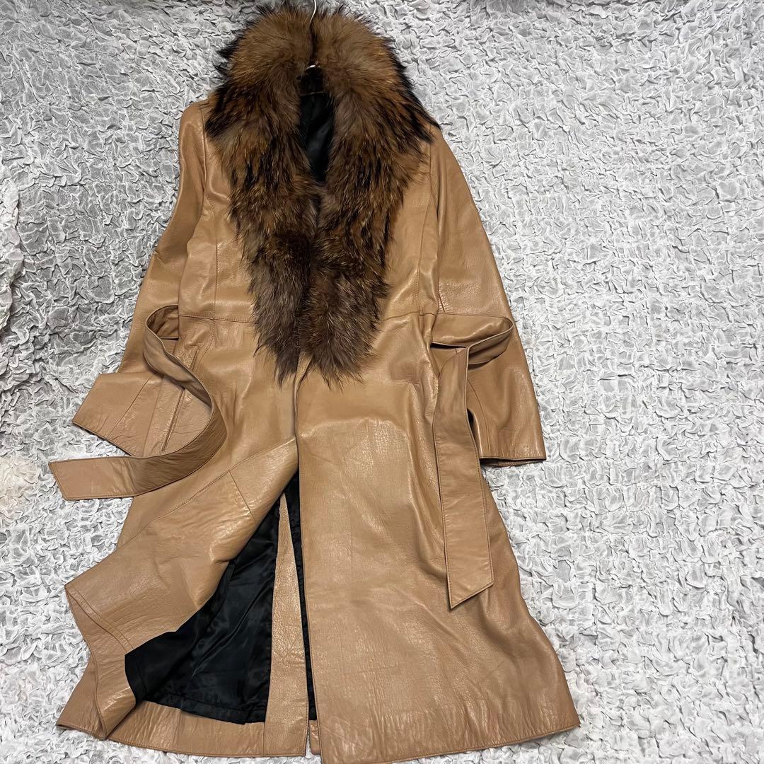 毛皮 羊革 NOVESPAZIO ファー レザー ロングコート 女優コート 本革