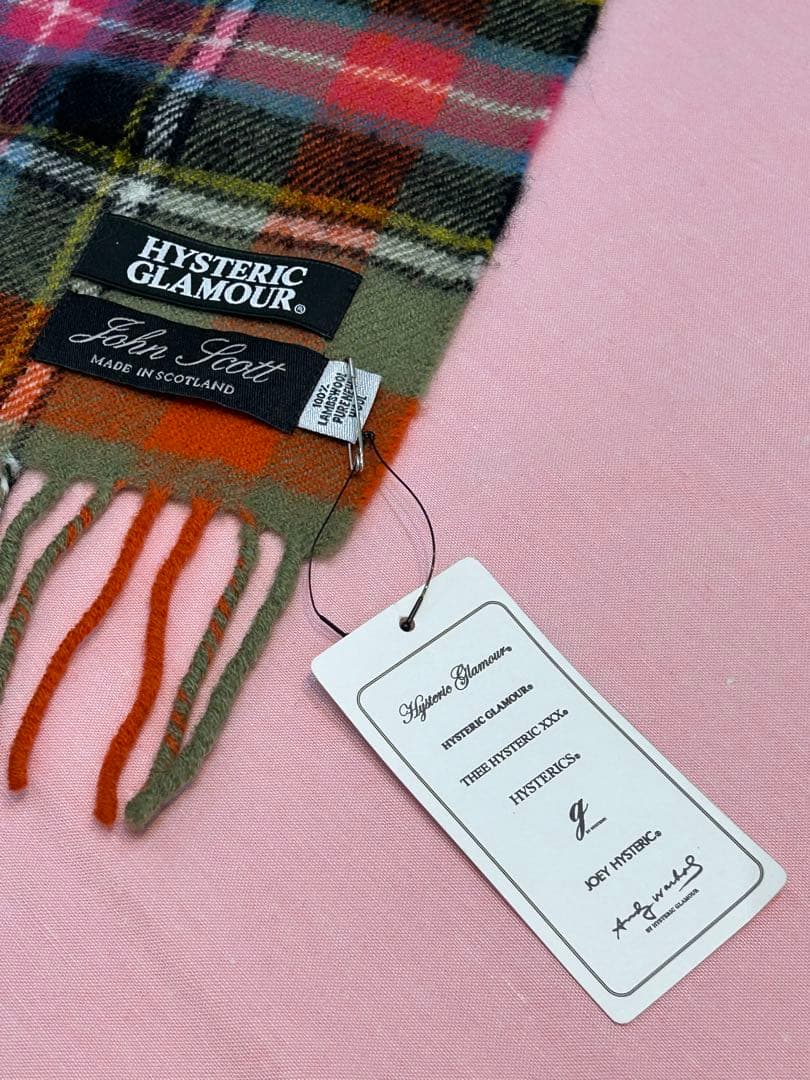 ヒステリックグラマー　マフラー　カーキ×オレンジ×ピンク