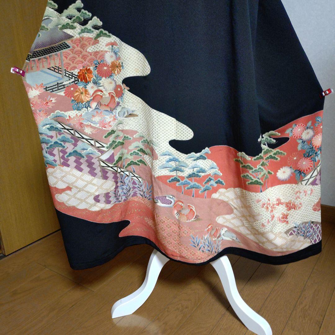 正絹留袖リメイク✤ゆったりロングワンピース✤フリル袖✤シルクのペチコート付