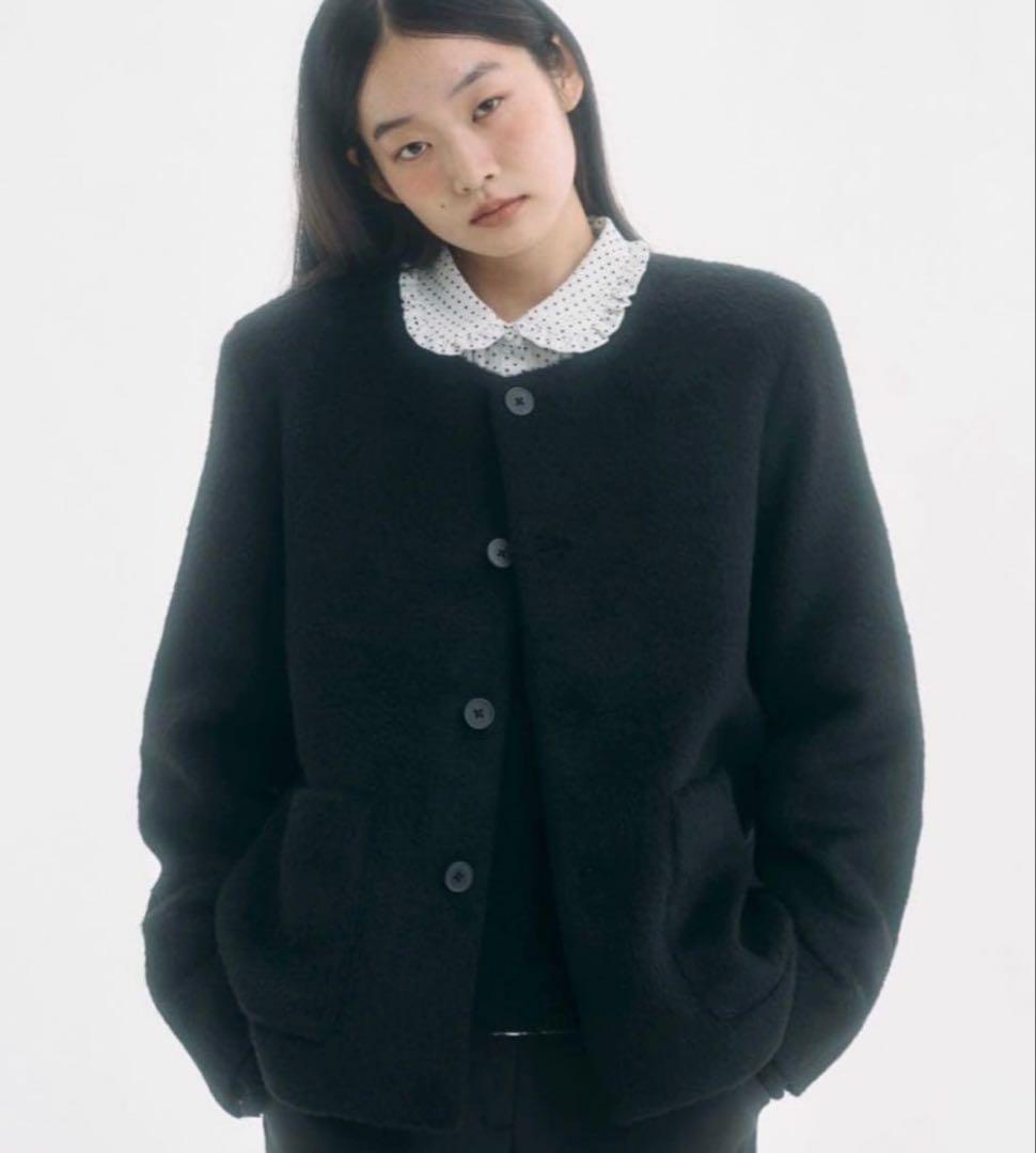 FEKETE ノーカラーシャギージャケット ブラック Black