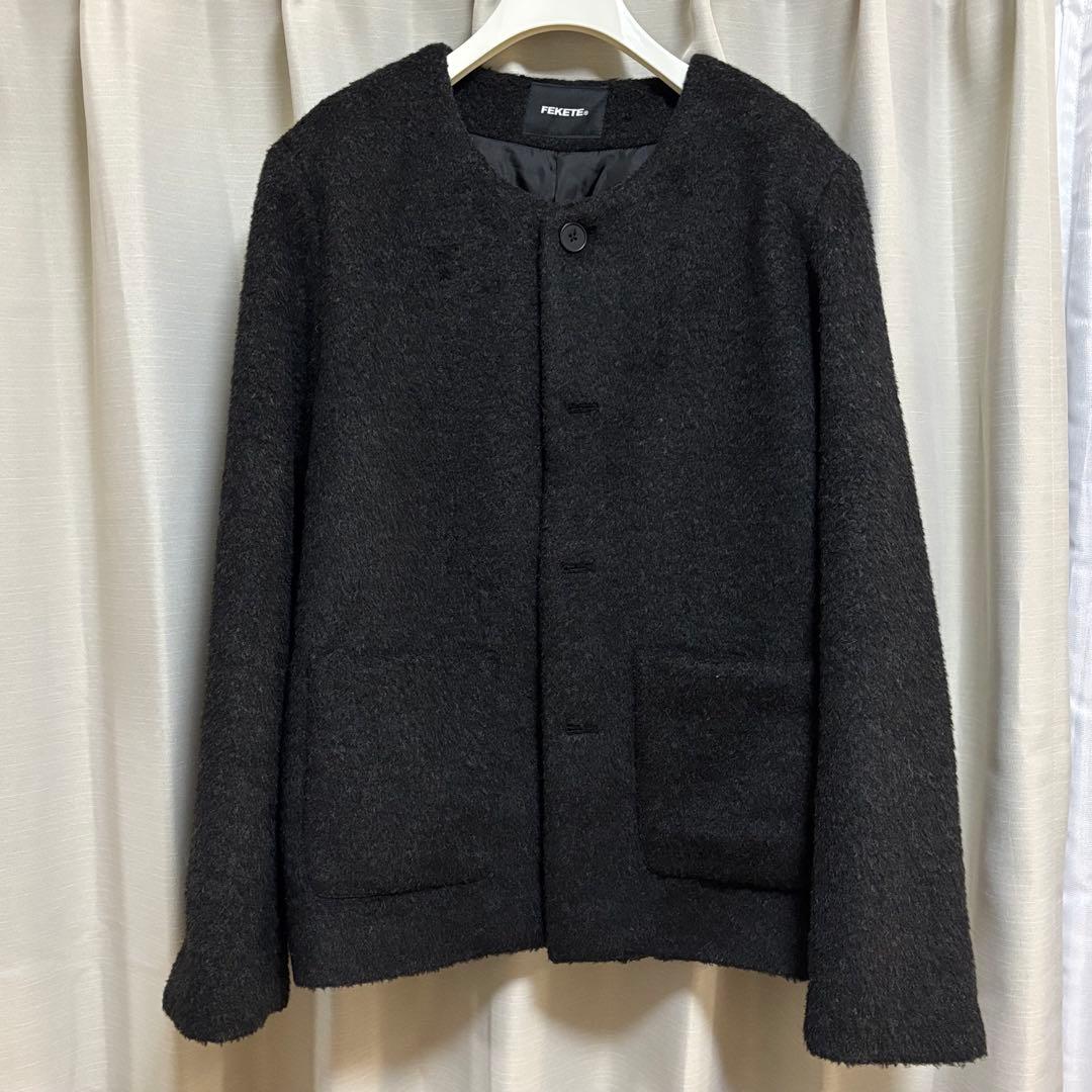 FEKETE ノーカラーシャギージャケット ブラック Black