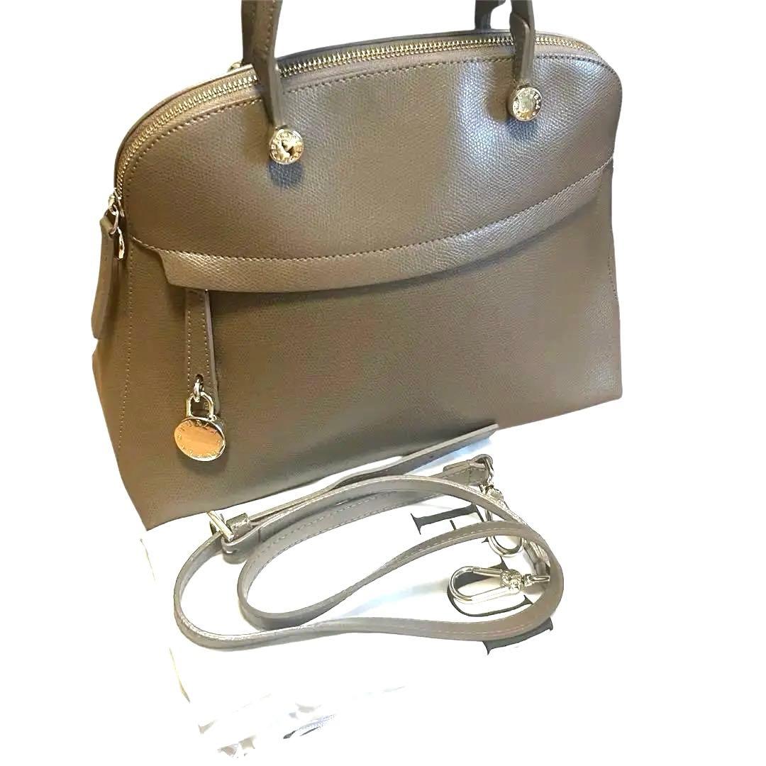【極美品】FURLA パイパー M 2WAY ベージュ系 保管袋付き レザー