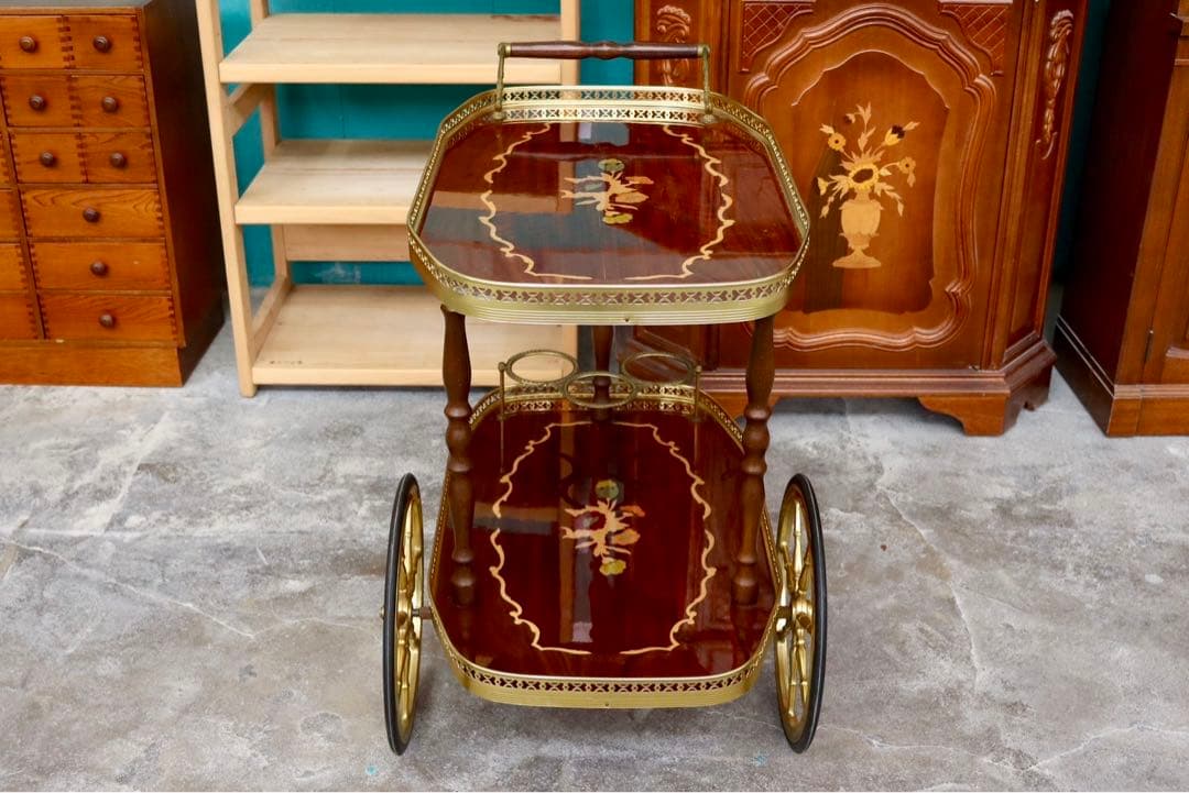 GMIK159○イタリア製 アンティーク 配膳ワゴン キッチンワゴン ワイン