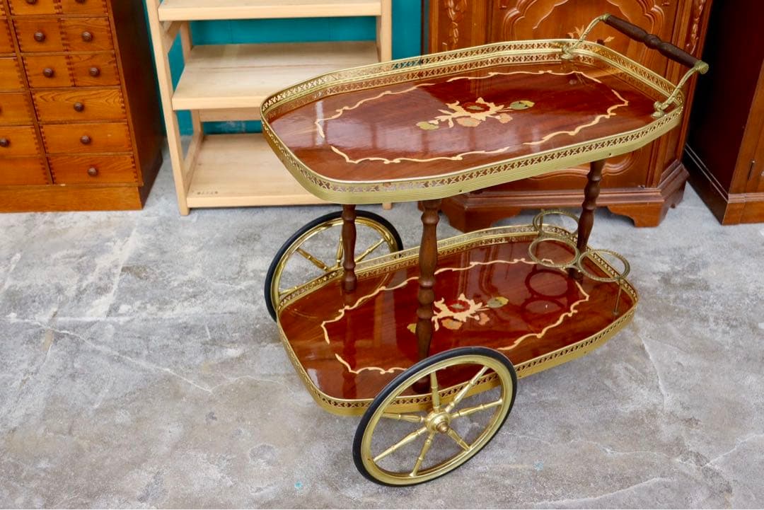GMIK159○イタリア製 アンティーク 配膳ワゴン キッチンワゴン ワイン