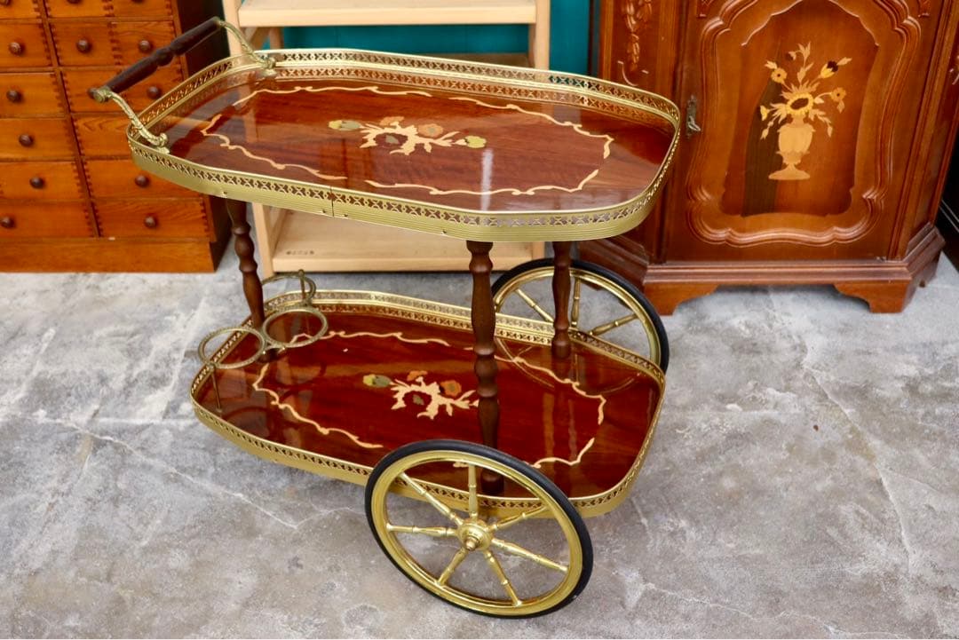 GMIK159○イタリア製 アンティーク 配膳ワゴン キッチンワゴン ワイン