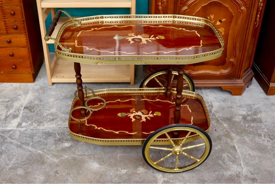 GMIK159○イタリア製 アンティーク 配膳ワゴン キッチンワゴン ワイン