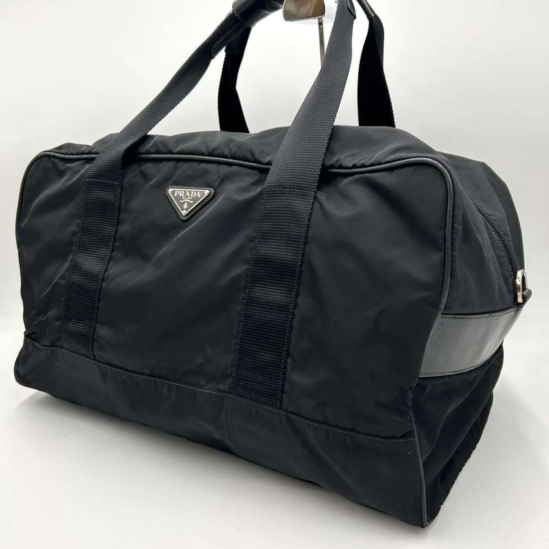 PRADA プラダ　ボストンバッグ　大容量　三角ロゴプレート　ブラック