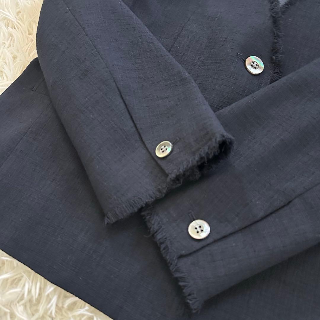 スローブイエナ ツイードVネック フリンジジャケット ノーカラー