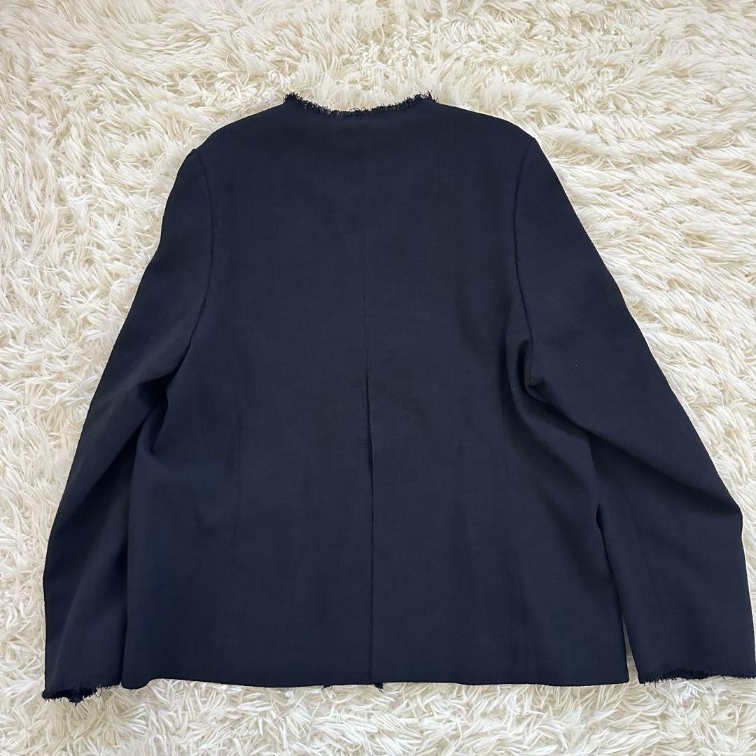 スローブイエナ ツイードVネック フリンジジャケット ノーカラー