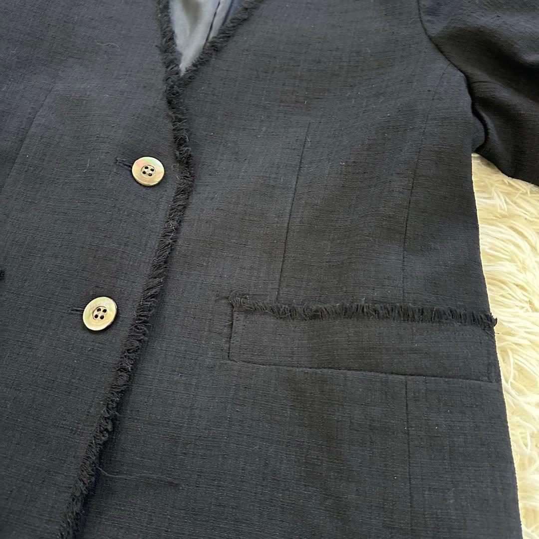 スローブイエナ ツイードVネック フリンジジャケット ノーカラー