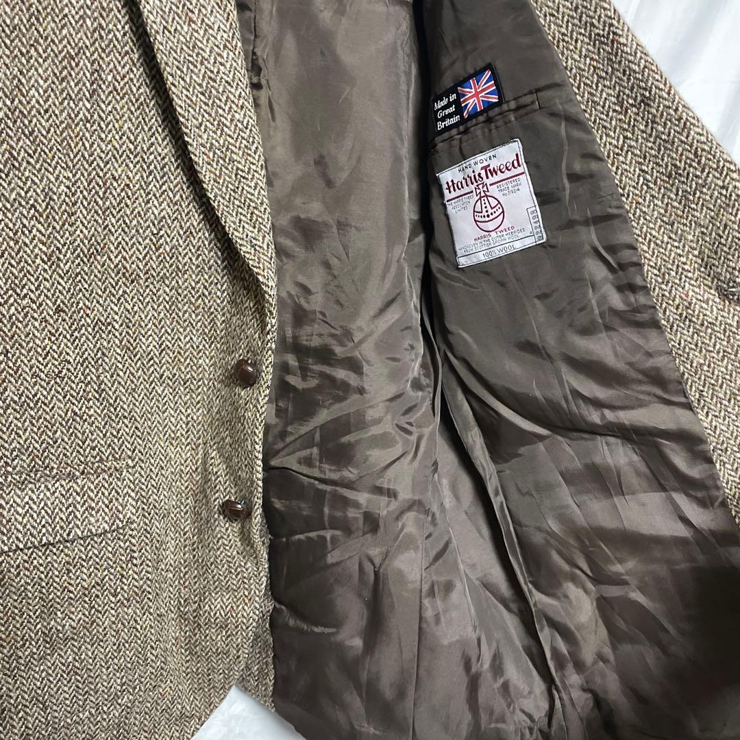 英国製【ハリスツイード】ヘリンボーンウール ハンティングジャケット トラッド古着