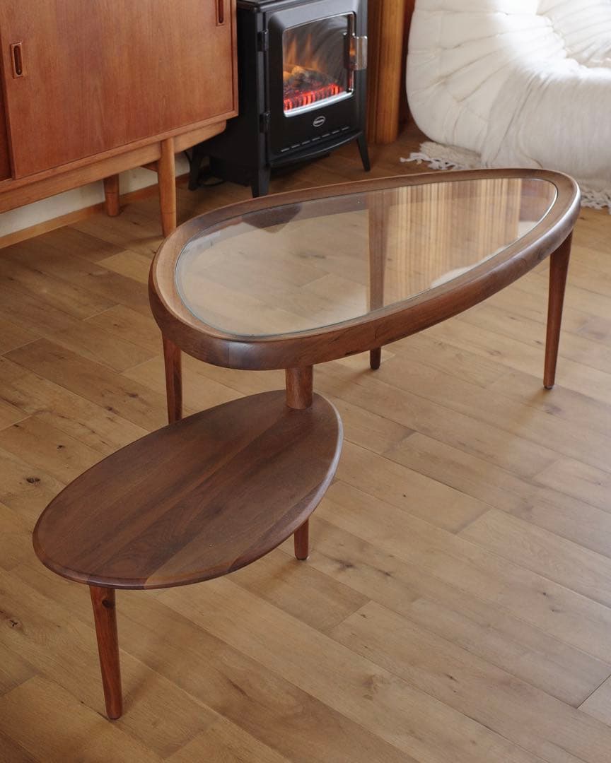 【美品】送料・設置込み！KEYUCA 木製ガラスセンターテーブル