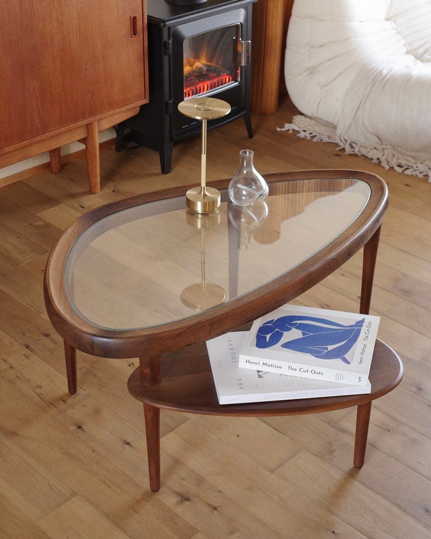 【美品】送料・設置込み！KEYUCA 木製ガラスセンターテーブル