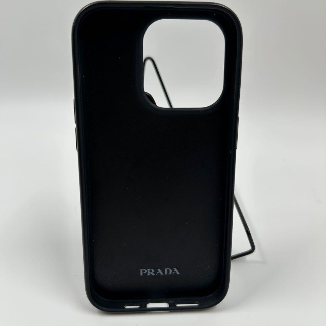 激レア【PRADA】iPhone14Pro パデットケース 3角ロゴ レザー 黒