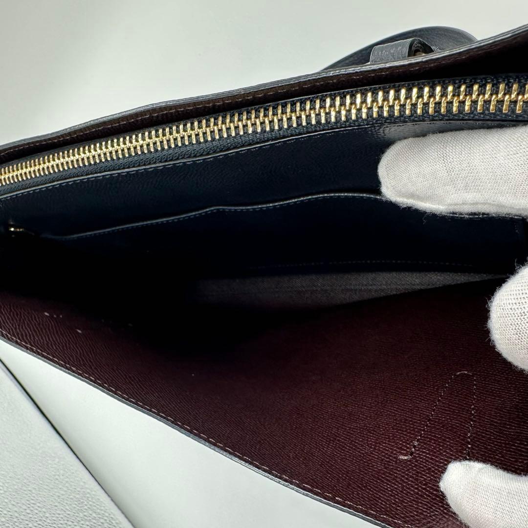 COACH テイタム レザートート ハンド　ビジネスバッグ　ネイビー