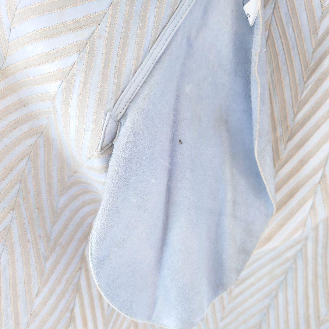 ラビット毛皮ライトブルー ヘリンボーンコートラパン外国製うさぎのハ−フコ―ト