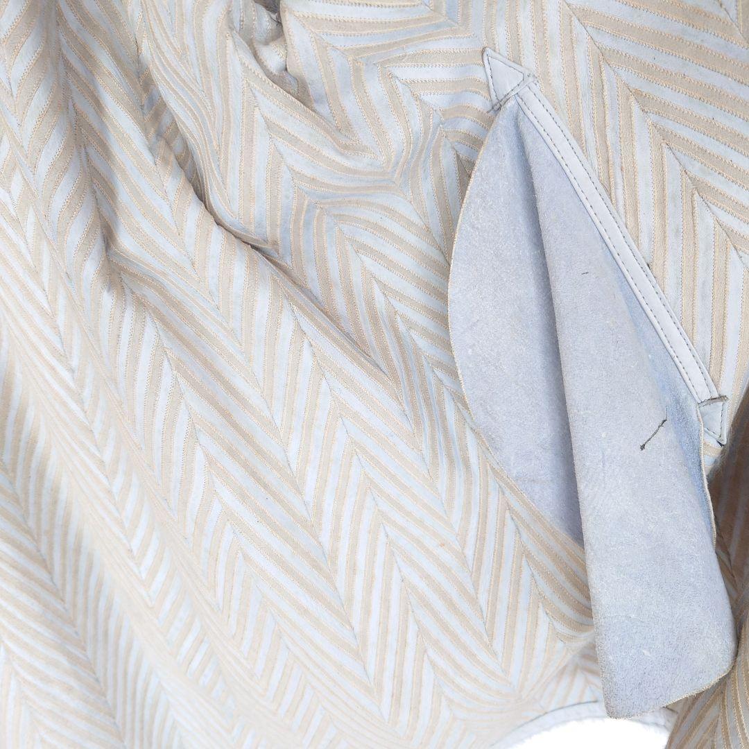 ラビット毛皮ライトブルー ヘリンボーンコートラパン外国製うさぎのハ−フコ―ト