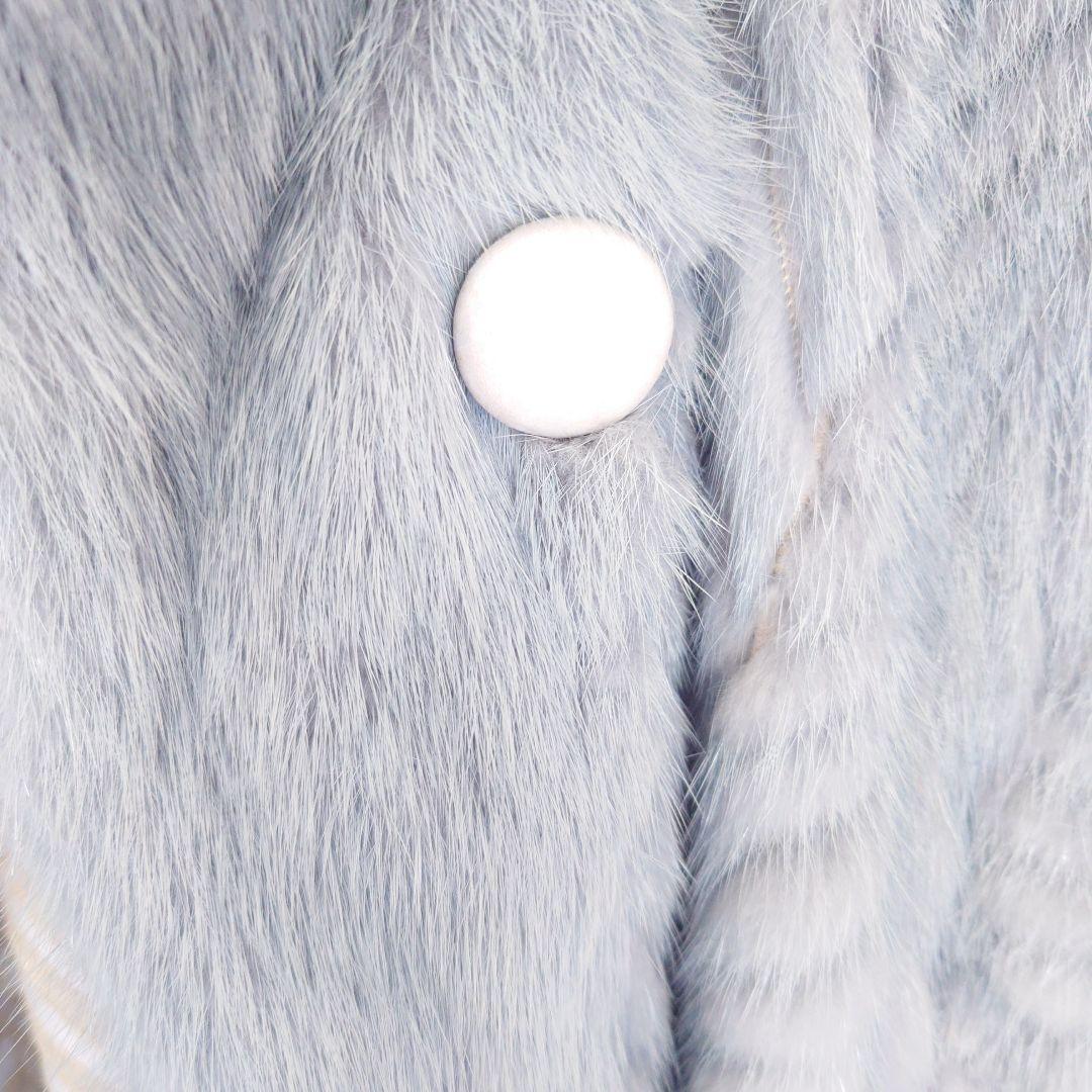 ラビット毛皮ライトブルー ヘリンボーンコートラパン外国製うさぎのハ−フコ―ト