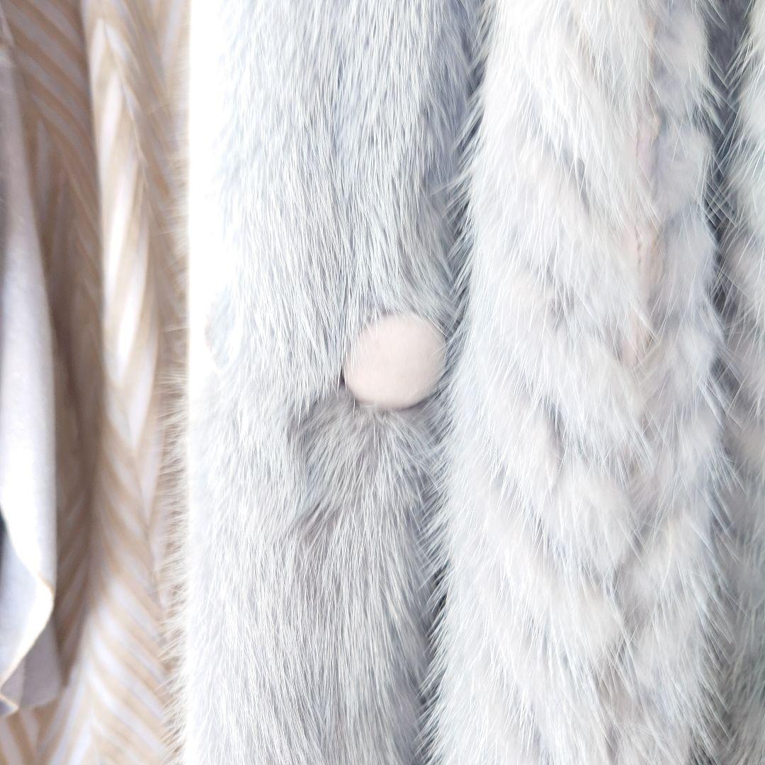 ラビット毛皮ライトブルー ヘリンボーンコートラパン外国製うさぎのハ−フコ―ト