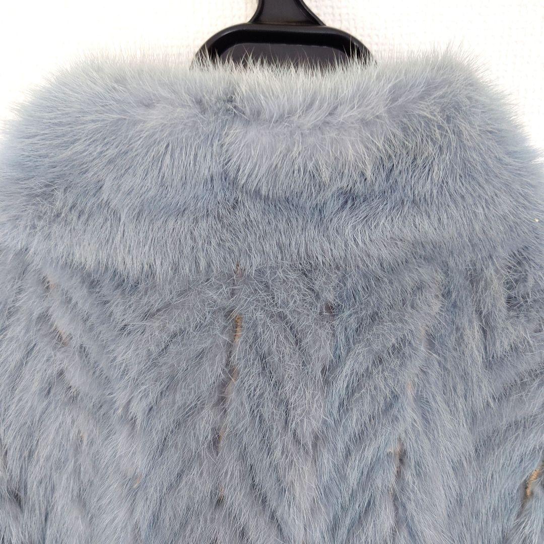 ラビット毛皮ライトブルー ヘリンボーンコートラパン外国製うさぎのハ−フコ―ト