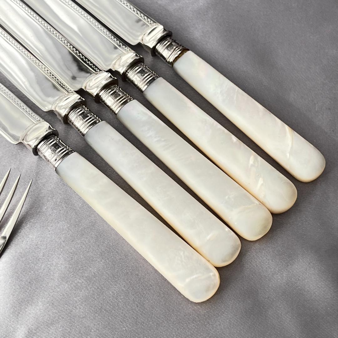 【英国 】【白蝶貝 / 純銀継手】ビクトリアン デザートセット10本 1921年