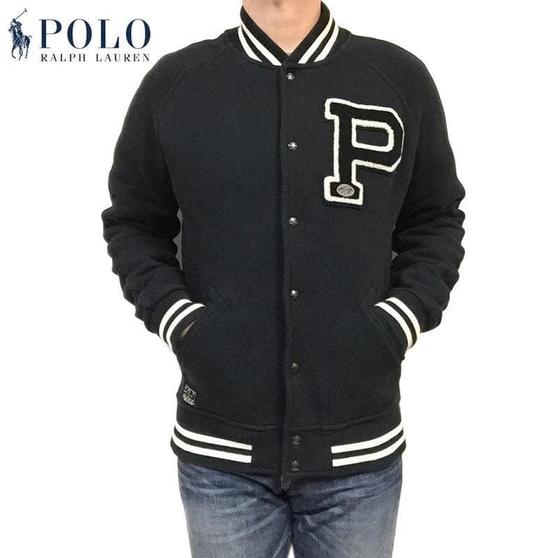 美品 US Ｍ ポロ ラルフローレン Pパッチ フリース ベースボールジャケット