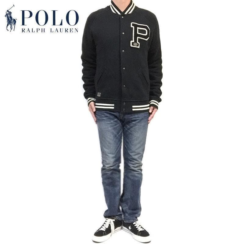 美品 US Ｍ ポロ ラルフローレン Pパッチ フリース ベースボールジャケット