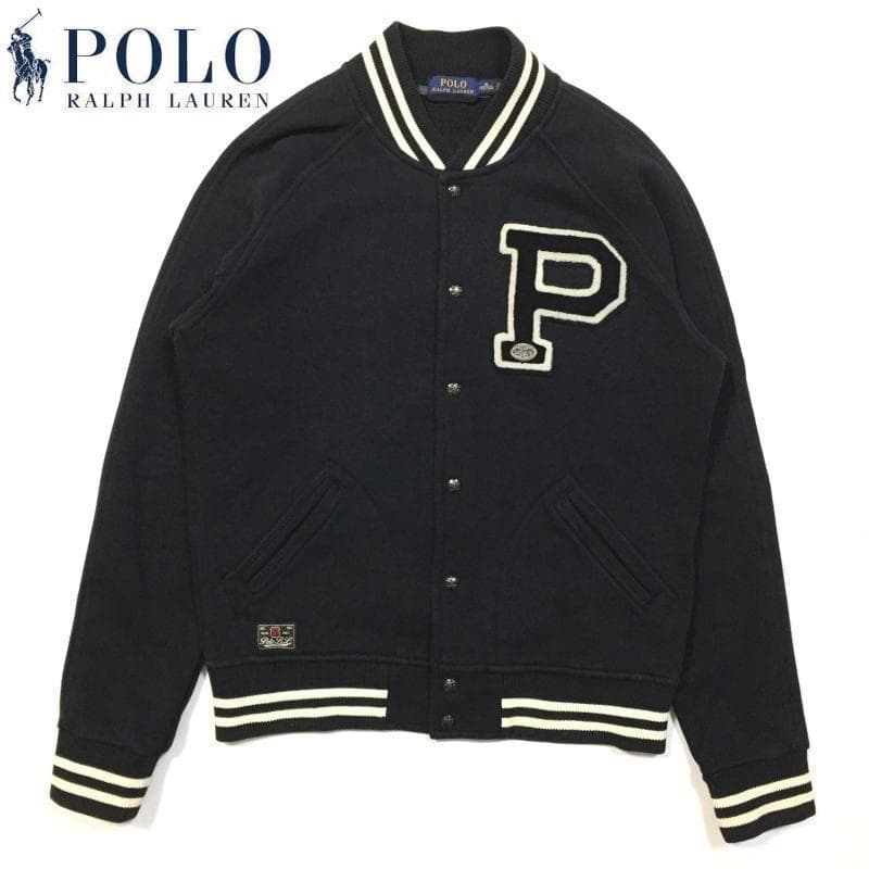美品 US Ｍ ポロ ラルフローレン Pパッチ フリース ベースボールジャケット