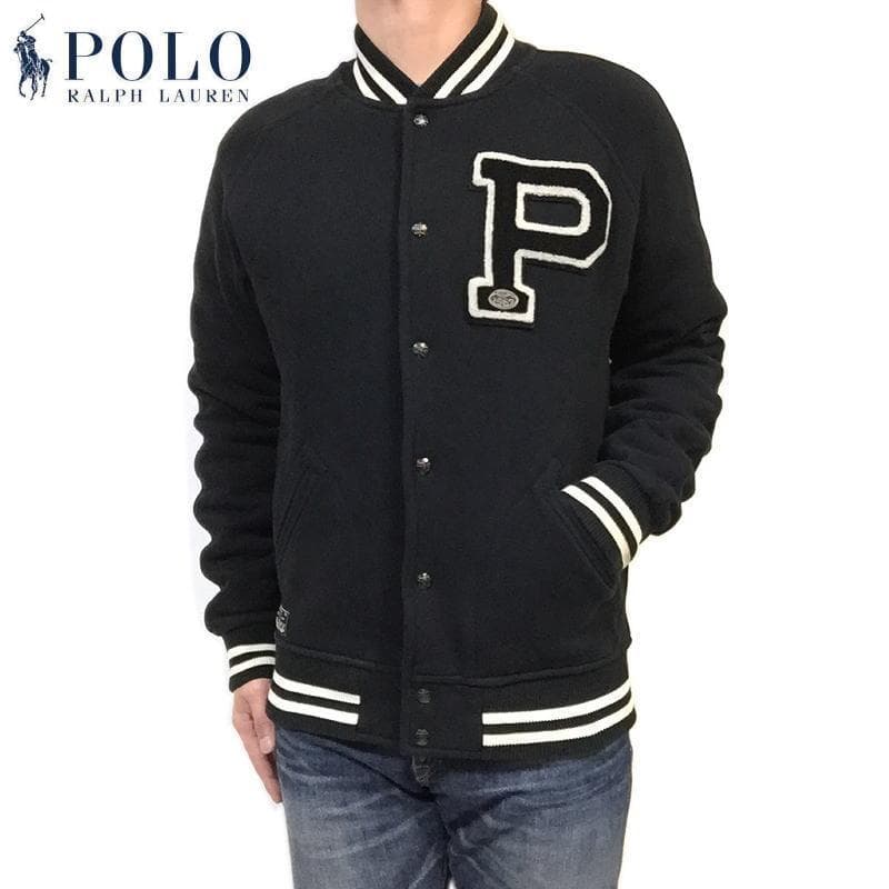 美品 US Ｍ ポロ ラルフローレン Pパッチ フリース ベースボールジャケット