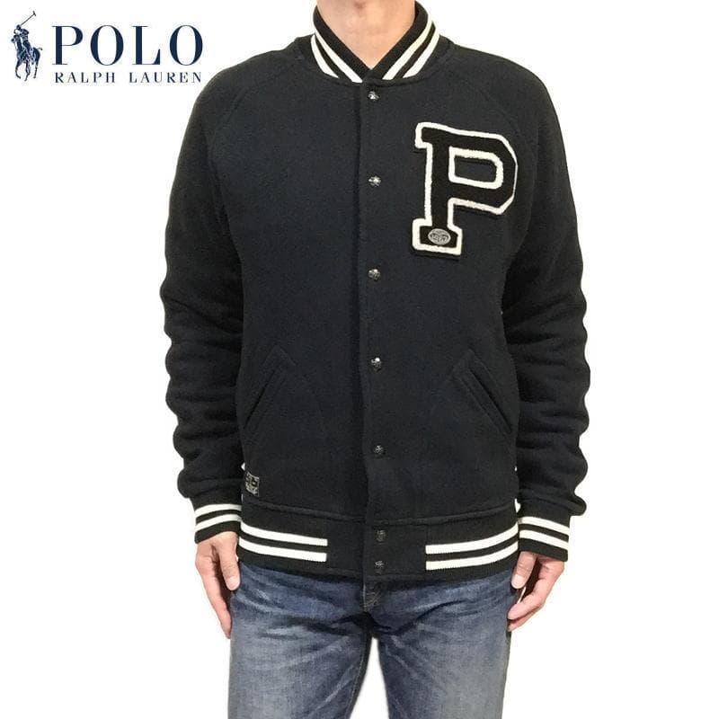美品 US Ｍ ポロ ラルフローレン Pパッチ フリース ベースボールジャケット