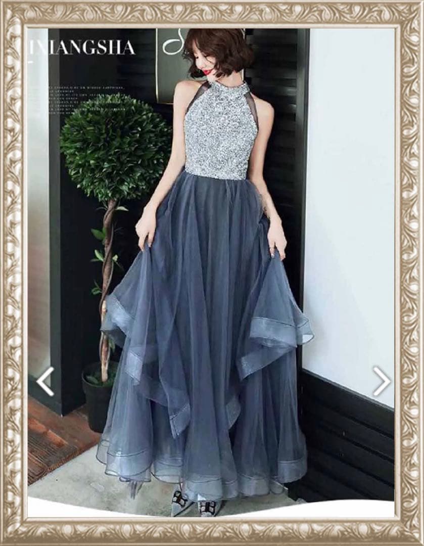 アメリカンスリーブ/ロングドレス/紺/グレー/演奏会ドレス