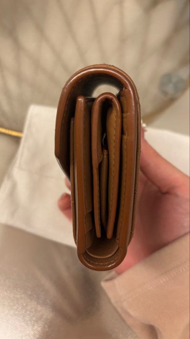 YSL ブラウンレザー キルティング三つ折り財布