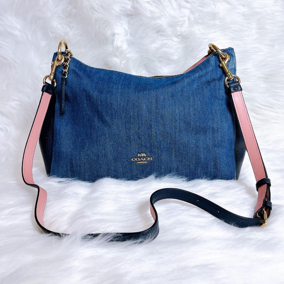 コーチ ショルダーバッグ　ハンドバッグ　2way デニム　レザー F66964