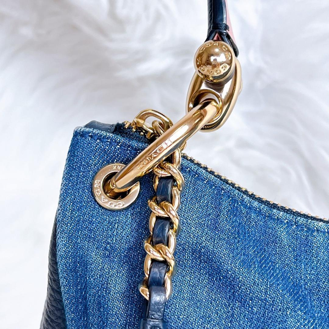 コーチ ショルダーバッグ　ハンドバッグ　2way デニム　レザー F66964