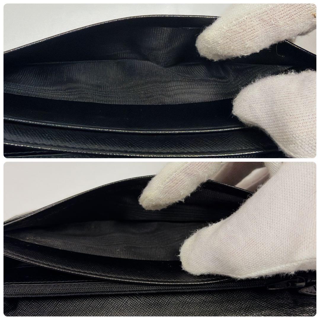 【極美品】プラダ 長財布 三角ロゴ サフィアーノ レザー 黒 Wホック