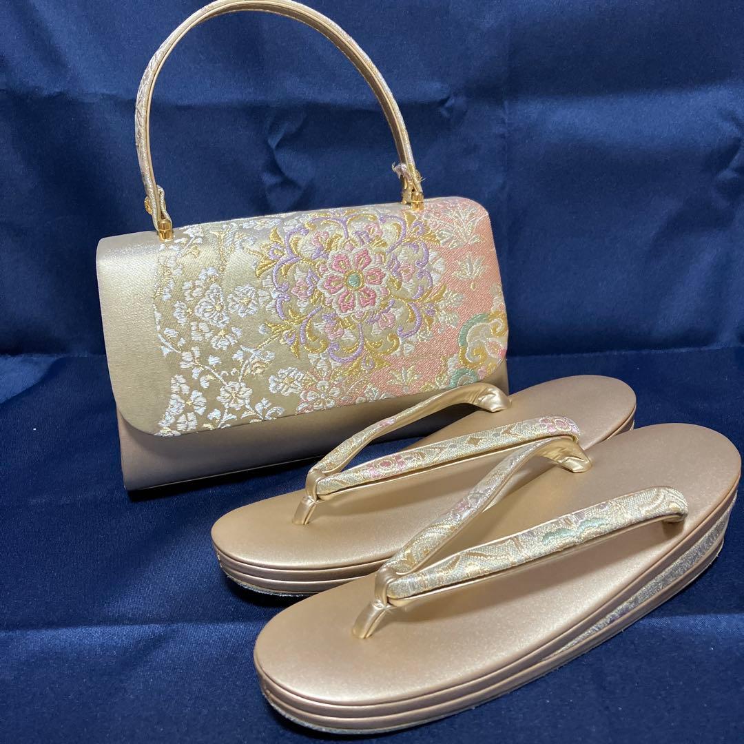 フォーマル　草履　バッグセット　松彩　金　和装小物　着物　本革　正絹