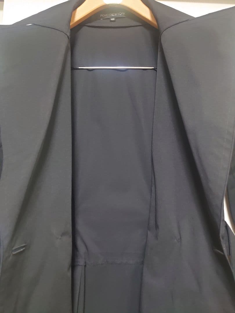 FOXEY NEWYORK ギャザートレンチコート ベルト付き黒 40(L)