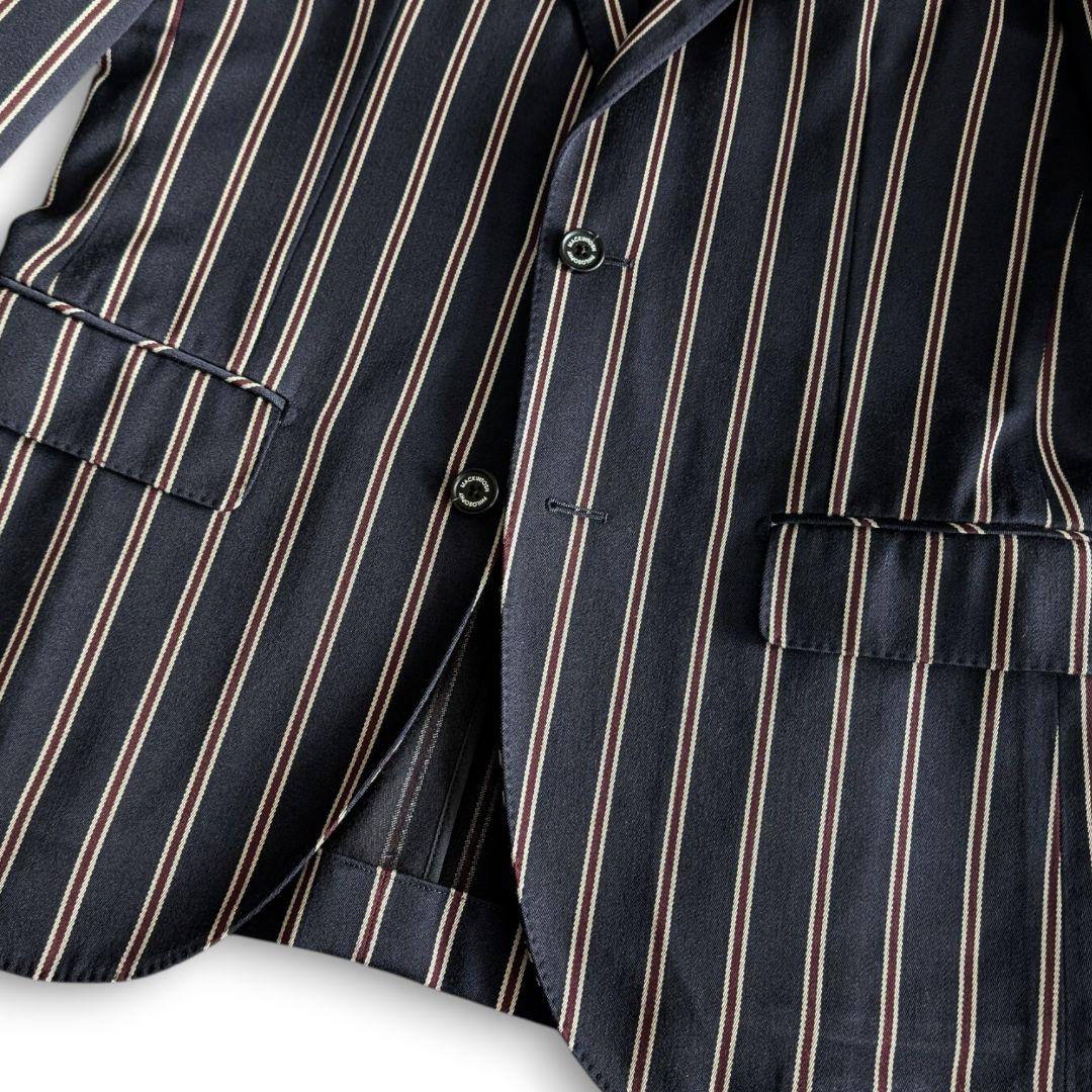 美品 マッキントッシュ ストライプ ウール綿混 テーラードジャケット ネイビー