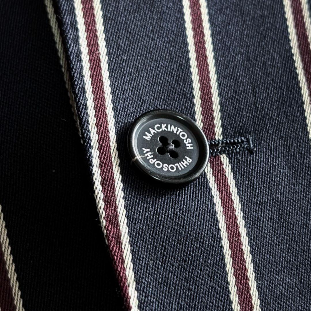 美品 マッキントッシュ ストライプ ウール綿混 テーラードジャケット ネイビー