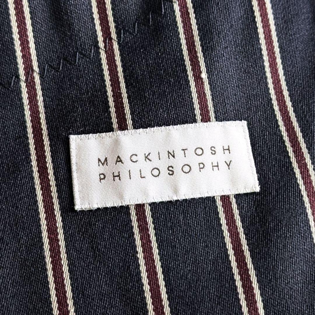 美品 マッキントッシュ ストライプ ウール綿混 テーラードジャケット ネイビー