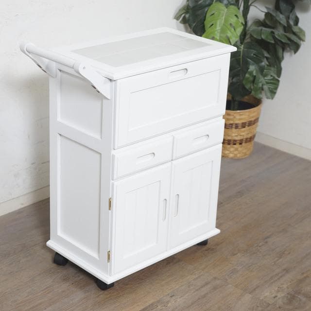 【新品・未使用】　キッチンワゴン　天板タイル　キャスター付き　収納