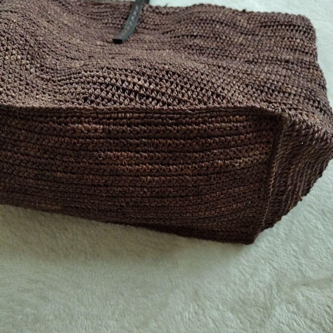 美品大容量サンアルシデ ラフィア トートバック カゴ ブラウン 肩がけ