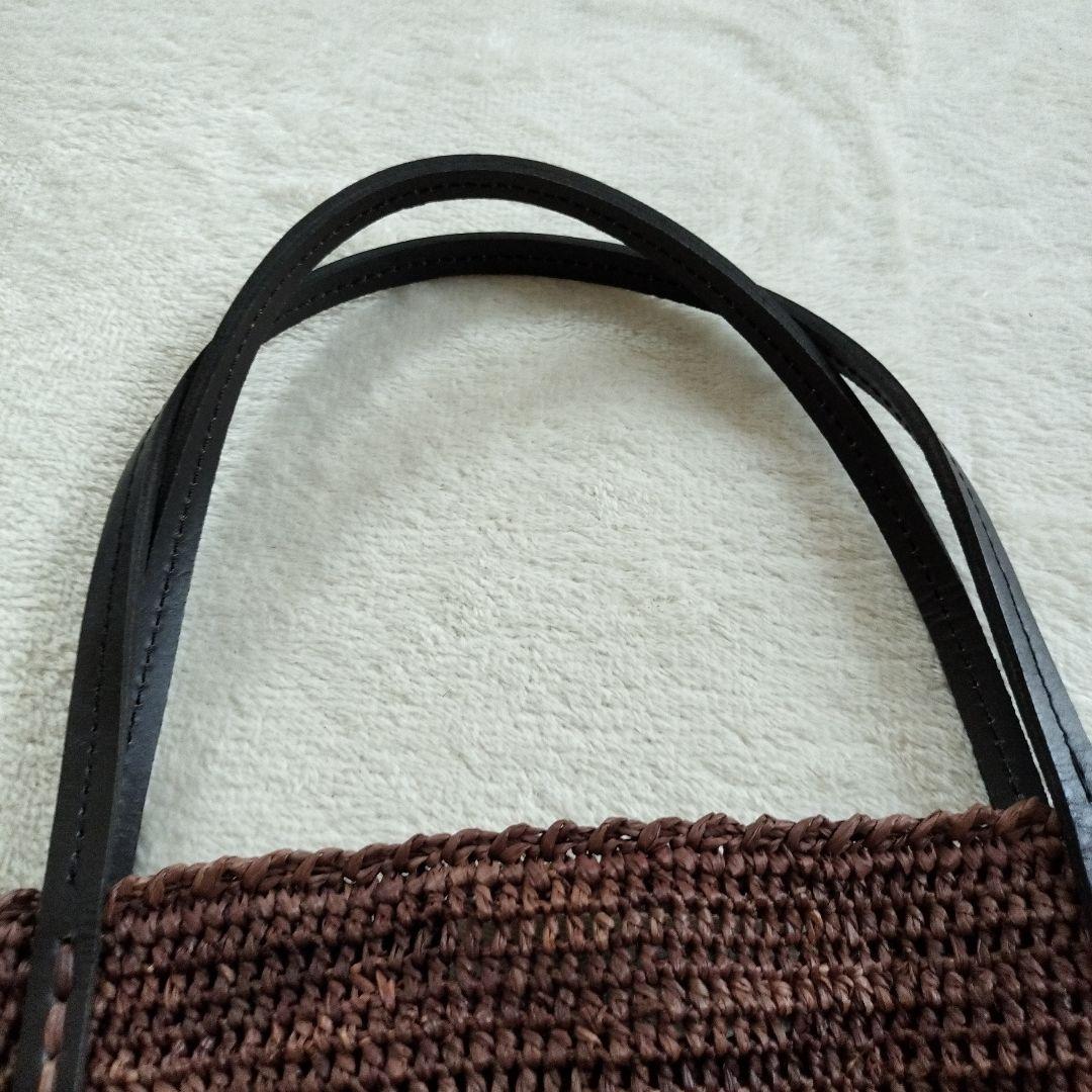 美品大容量サンアルシデ ラフィア トートバック カゴ ブラウン 肩がけ