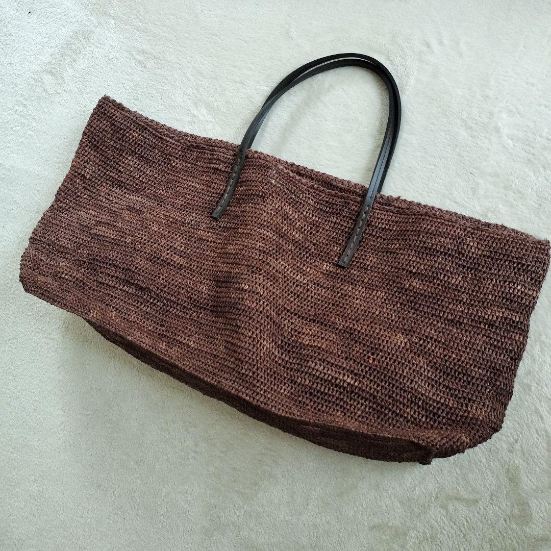 美品大容量サンアルシデ ラフィア トートバック カゴ ブラウン 肩がけ