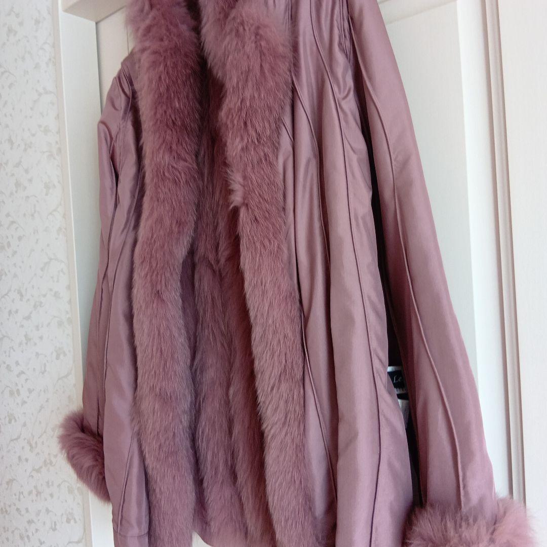 ピンク ファー ロングジャケット　毛皮　ブルーフォックス