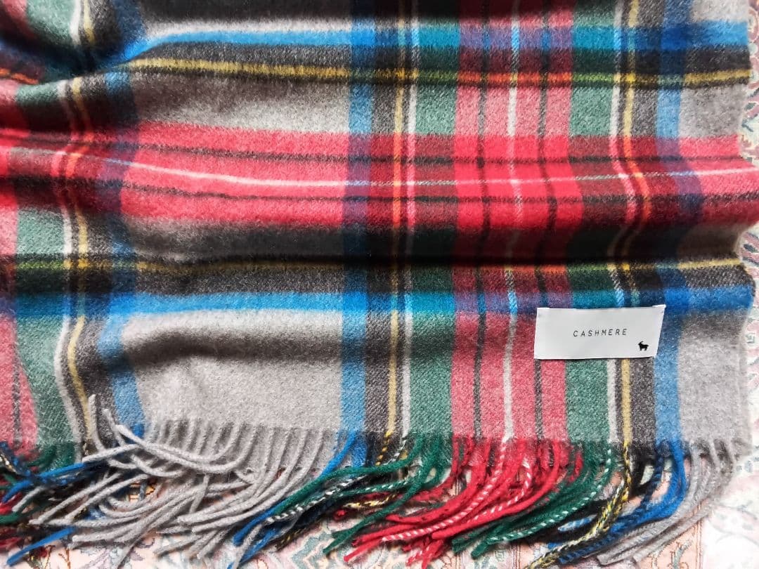 カフェラテ　カシミヤ 大判ストール グレーグランド