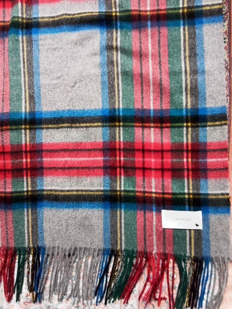 カフェラテ　カシミヤ 大判ストール グレーグランド